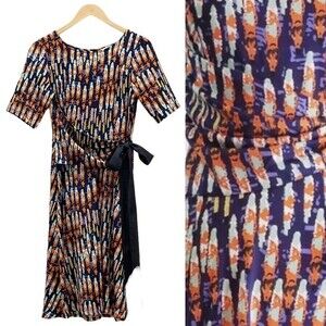 Shabby Apple Retro Tie-Waist A-Line Dress Navy Pumpkin Mint Women’s Size 6